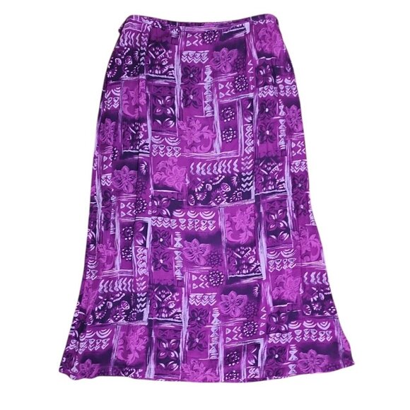JM COLLECTION Purple Floral 2 Piece Outit Set Shirt Skirt Womens Size L Large - Picture 5 of 8